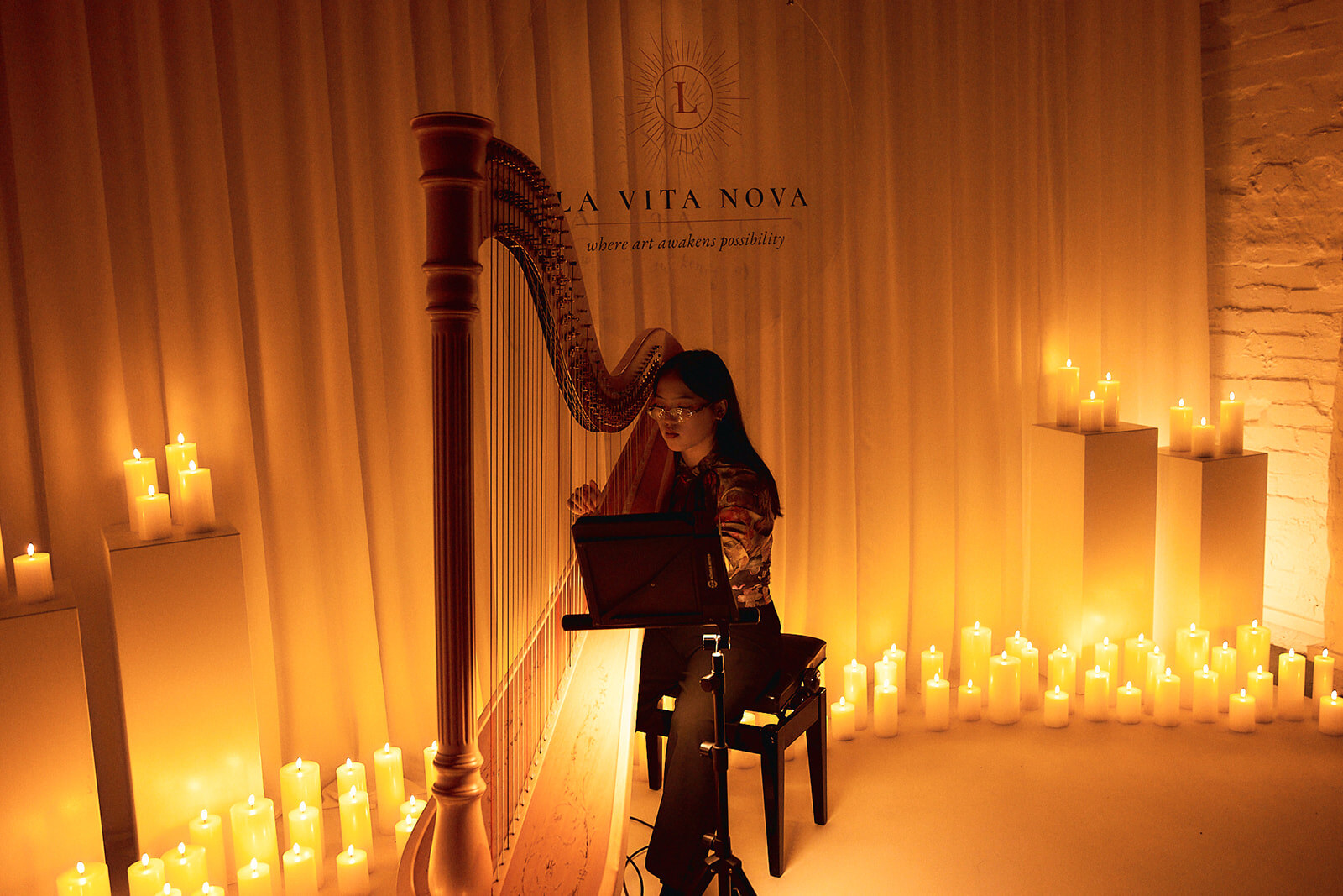 The harp, set by candlelight at La Vita Nova